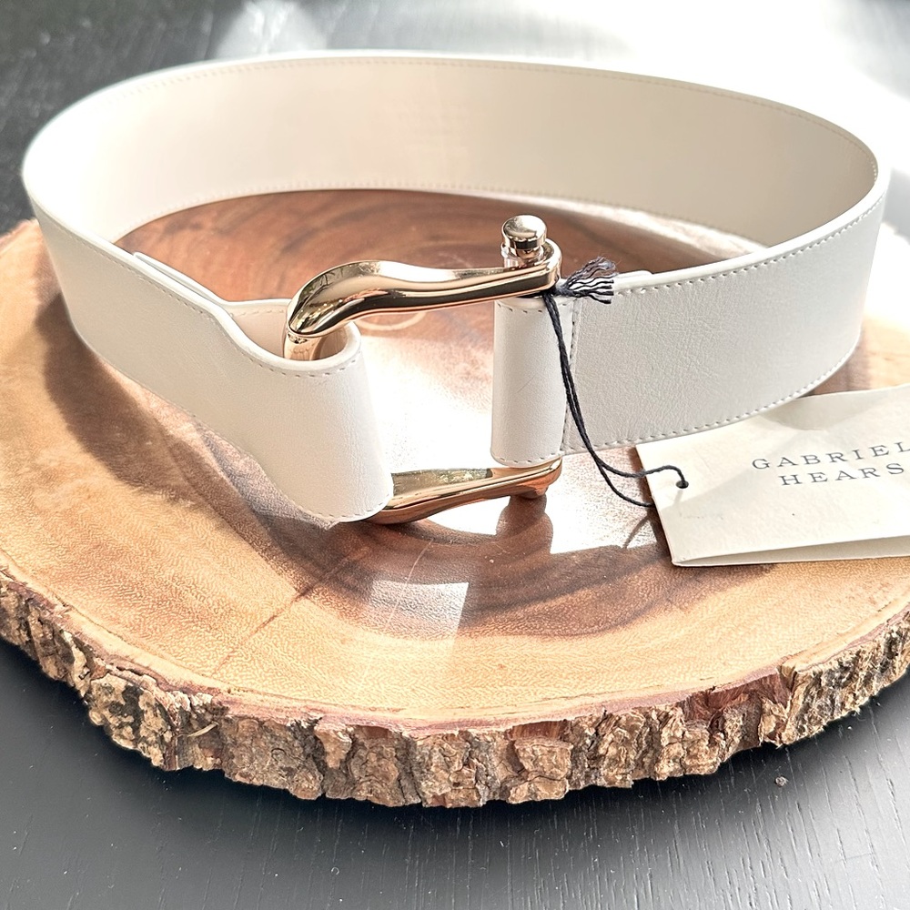NWT Gabriela Hearst white leather + rose gold buckle Saddle belt size XS